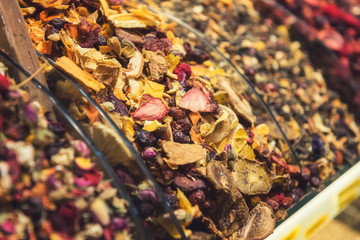 Delicious tasty turkish herbal tea at Grand bazaar, Istanbul, Turkey. Image with selective focus