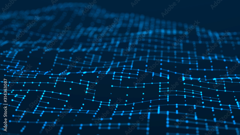Aufkleber Data technology illustration. Abstract background with connecting dots and lines. 3d rendering.
