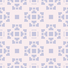 Vector geometric seamless pattern with abstract floral shapes, crosses, squares, repeat tiles. Ornament texture in Asian style. Soft pastel colors, light pink and lilac. Simple background design