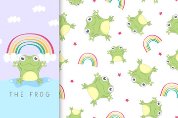Seamless pattern with frog and the rainbow. Creative pattern texture for fabric, wrapping, textile, wallpaper, apparel.