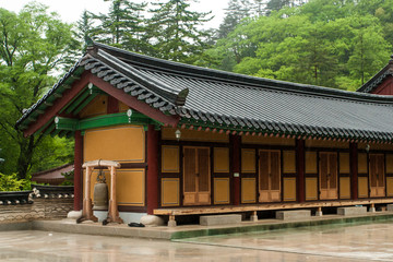 Fototapeta premium Traditional house in the Woljeongsa, buddhist temple of the Jogye Order of Korean Buddhism. Pyeongchang County, Gangwon Province, South Korea
