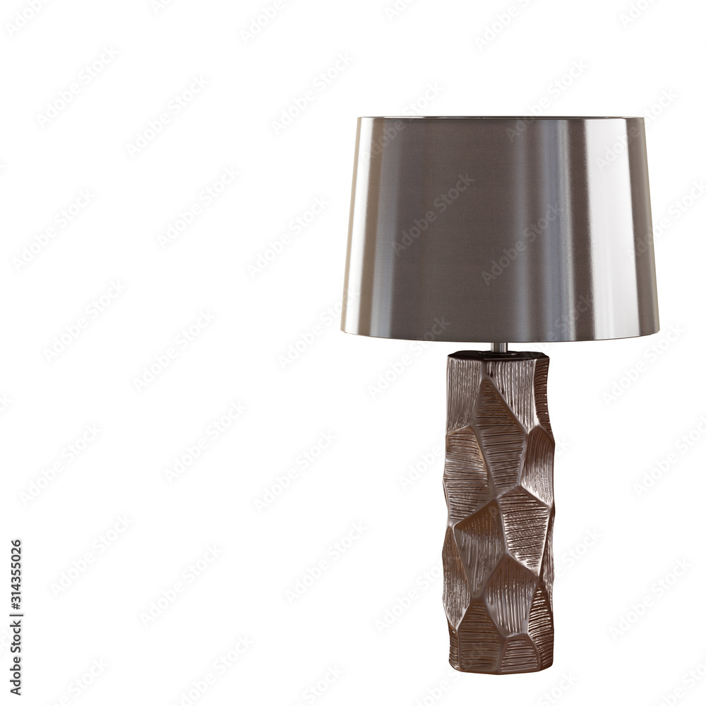 Aufkleber night table lamp with a glossy lampshade and a metal base on a white background. 3d rendering