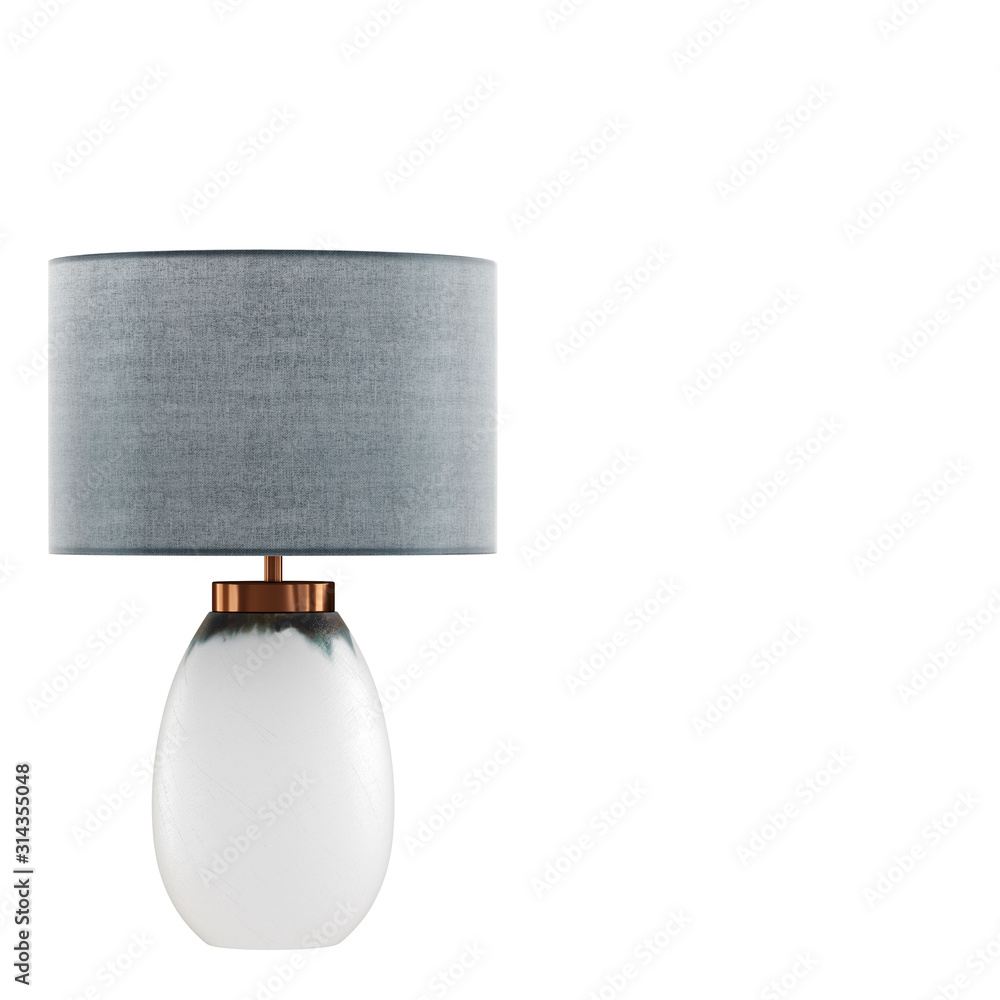 Poster table night lamp with a gray lampshade on a white background. 3d rendering