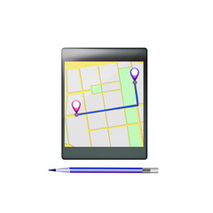 Mobile GPS navigation. Phone map application and points on screen. App search map navigation. Isolated online maps on screen tablet. Illustration.