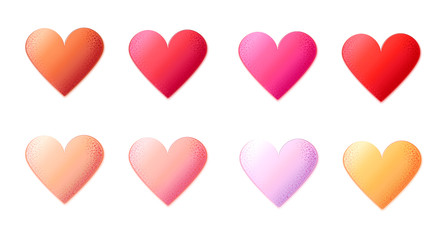 Multicolored set of romantic hearts 3d. Gold, pink, red, purple, orange, pink and purple hearts. Volumetric sign of heart. Happy Valentine's Day. Vector stock illustration. For postcards.