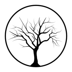 Tree siluette in a circle isolated on white background