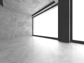 Dark concrete empty room. Modern architecture design. Urban textured background. 3d render illustration