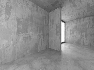 Dark concrete empty room. Modern architecture design