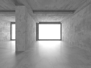 Dark concrete empty room. Modern architecture design. Urban textured background. 3d render illustration