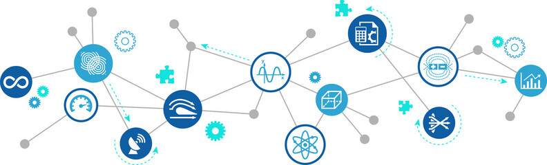 scientific physics formulas and calculations icons in an interconnected concept. Science and education vector illustration.