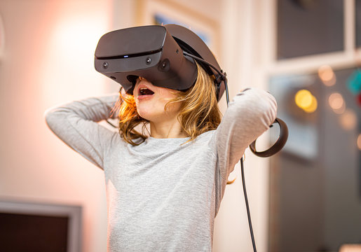 Girl using virtual reality headset