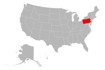 Fototapeta na wymiar Map of Pennsylvania, USA political map vector illustration. Gray background.