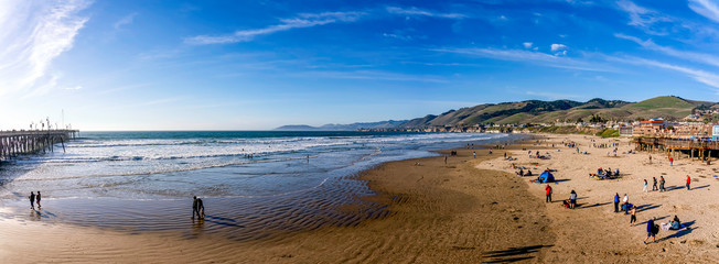 Panorama of view of Beach, Ocean, Pier