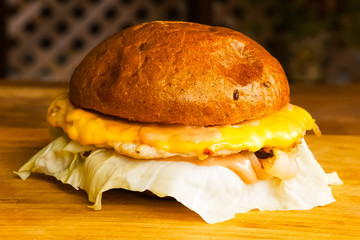 Hamburger on the table. fast food sandwich.