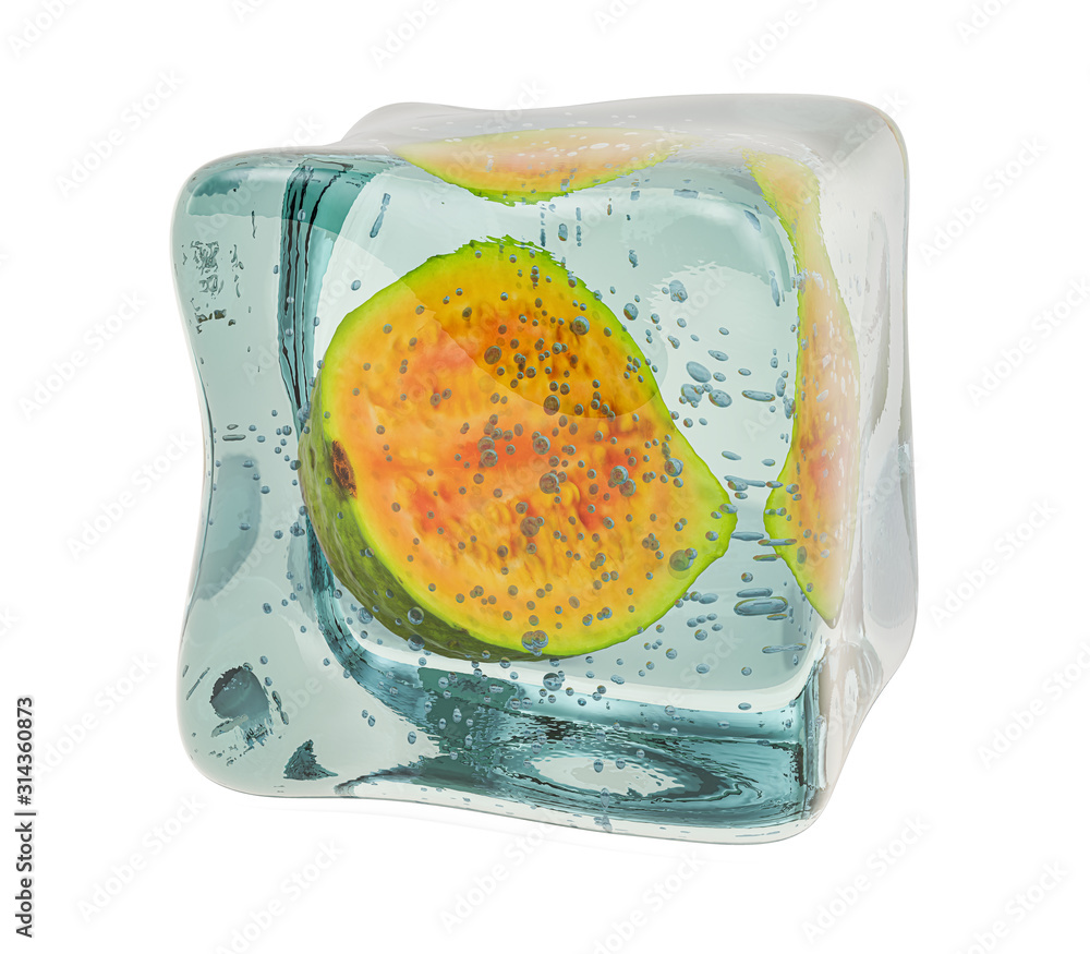 Aufkleber common guava frozen in ice cube, 3d rendering