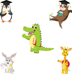 illustration of cute School animal characters