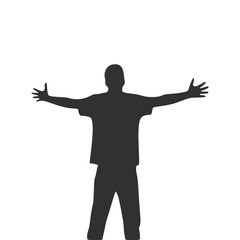 Men with wide open hands with palm extended silhouette. Stock Vector illustration isolated on white background. - obrazy, fototapety, plakaty