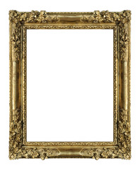 Golden frame for paintings, mirrors or photo isolated on white background