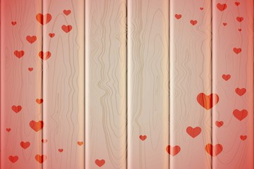 Red hearts for valentines day. Vector illustration greeting card with blank space for your label or advertisement. On a wooden background.