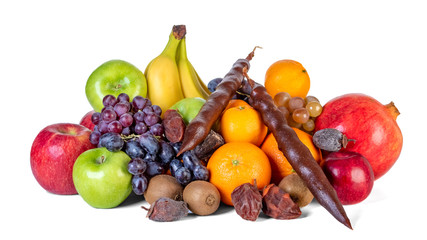 assortment or tropical fruits isolated on white background