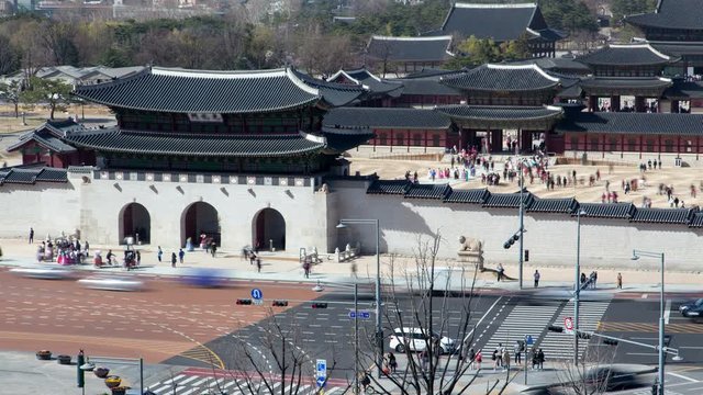 Gwanghwamun Gyeongbokgung Palace in Seoul,  South Korea timelapse Cityscape