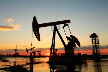 in the evening, oil pumps are running