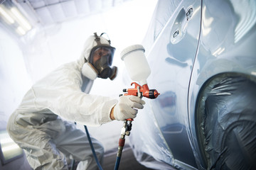 car painting in chamber. automobile repair - obrazy, fototapety, plakaty