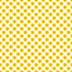 Yellow flower repetitive pattern on white background. Printable seamless autumn repeat pattern background with marsh marigold flower. Set of yellow flowers isolated for print and design.