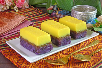Thai dessert : Sticky rice custard cake, dessert for wedding ceremony of Peranakan (Baba-Nyonya) culture in Phuket Thailand. Auspicious food for sweet and eternal love to bride and groom.