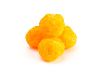 Small Pile of Cheese Covered Ball Snacks Isolated on a White Background