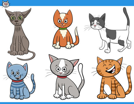 cartoon cats and kittens comic characters set