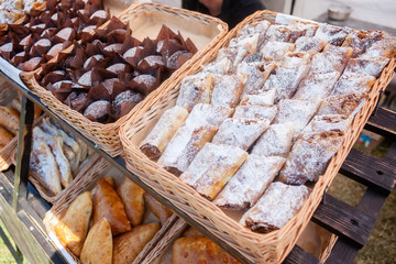 Buns on the showcase. Street food market