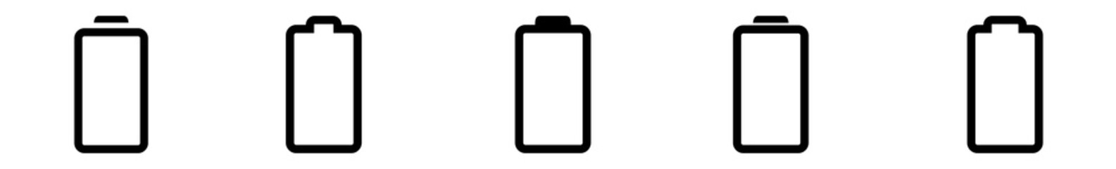 Battery Icon Black | Batteries | Charge Level Symbol | Charging Accumulator Logo | Low High Capacity Sign | Isolated | Variations