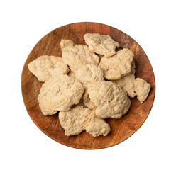 Raw Dehydrated Soy Meat or Soya Chunks Isolated