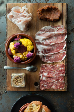 Charcuterie and pickled vegetable platter