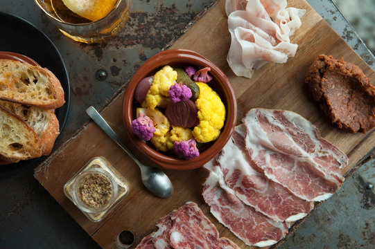 Charcuterie and pickled vegetable platter