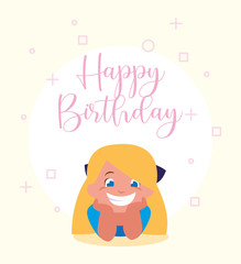 girl cartoon and happy birthday vector design