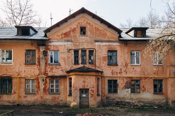Old poor slum house in Voronezh, poverty concept