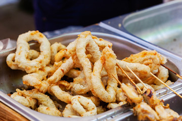 Deep fried squid rings at street makret