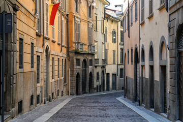 Fototapeta na wymiar Narrow medieval streets of Bergamo, Italy