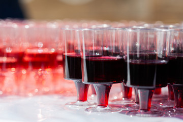 Set of glasses with red wine. Tasting wine