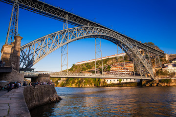 Fototapeta na wymiar Dom Luis I Bridge a metal arch bridge over the Douro River between the cities of Porto and Vila Nova de Gaia in Portugal inaugurated in 1886