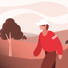 Hiker man and landscape vector design