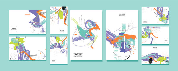 Elegant creative colored Valentine's day card templates set. Collection of romantic invitations with gold abstraction background line color