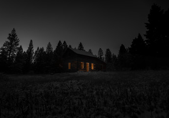 Old cabin at night - Powered by Adobe