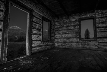 Old cabin at night