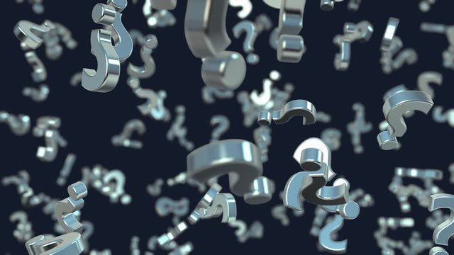 Random drop of question marks with depth of field. Endless realistic questions in metal style.