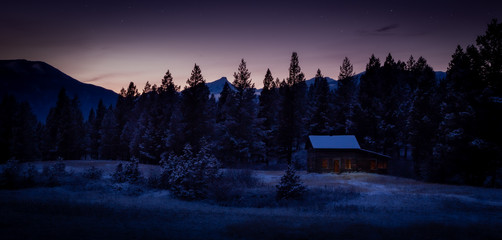Old cabin at night