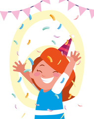 Fototapeta premium girl cartoon with happy birthday hat vector design