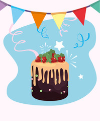 Happy birthday cake and banner pennant vector design